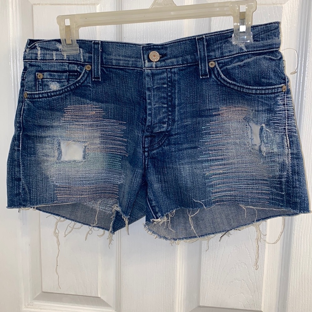 NWT 7 For All Mankind Myerlla Wash 'Josefina' Stretch Denim Raw Edge Shorts 27